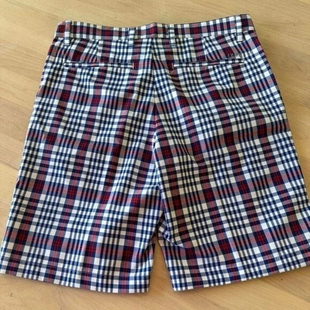 Izod Plaid Shorts Flat Front Casual Everyday Red White Blue‎ Mens Size34